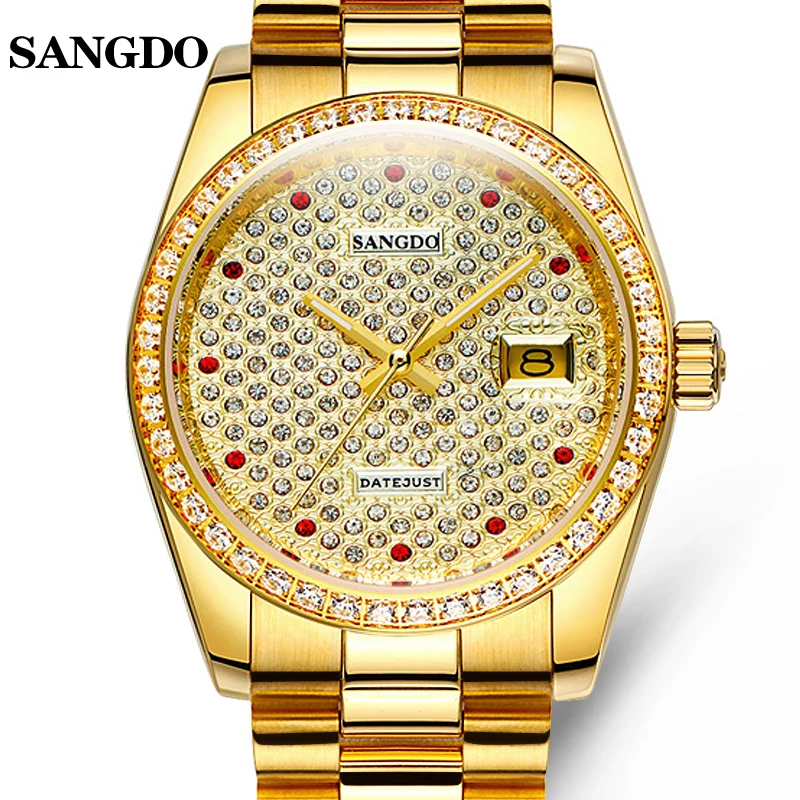 

Luxury SANGDO watch men gold Stainless steel Automatic mechanical Sapphire glass waterproof calendar watch relogio masculine