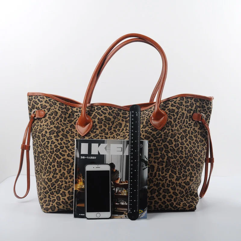 Женская Холщовая Сумка тоут с леопардовым принтом вышивкой|canvas handbag|women canvas