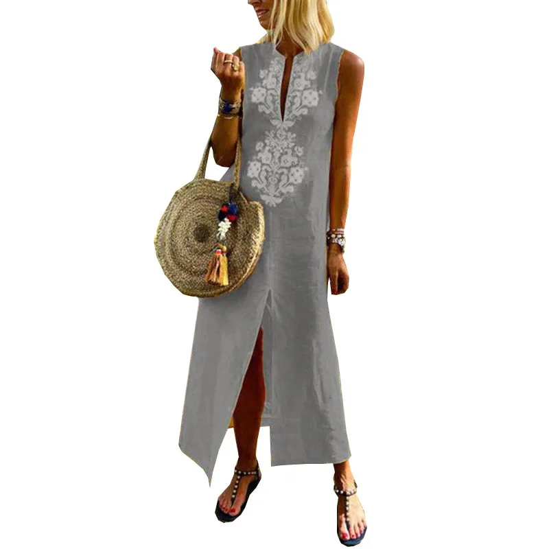 Винтажное женское платье без рукавов с принтом в стиле бохо летнее элегантное