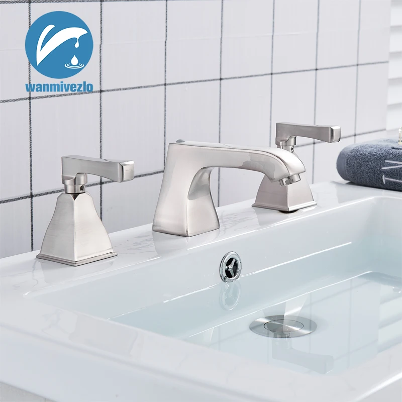 Современный кран с двойной ручкой для раковины для холодной и горячей воды, кран для раковины для ванной комнаты, 3 отверстия для установки, смеситель для ванной комнаты