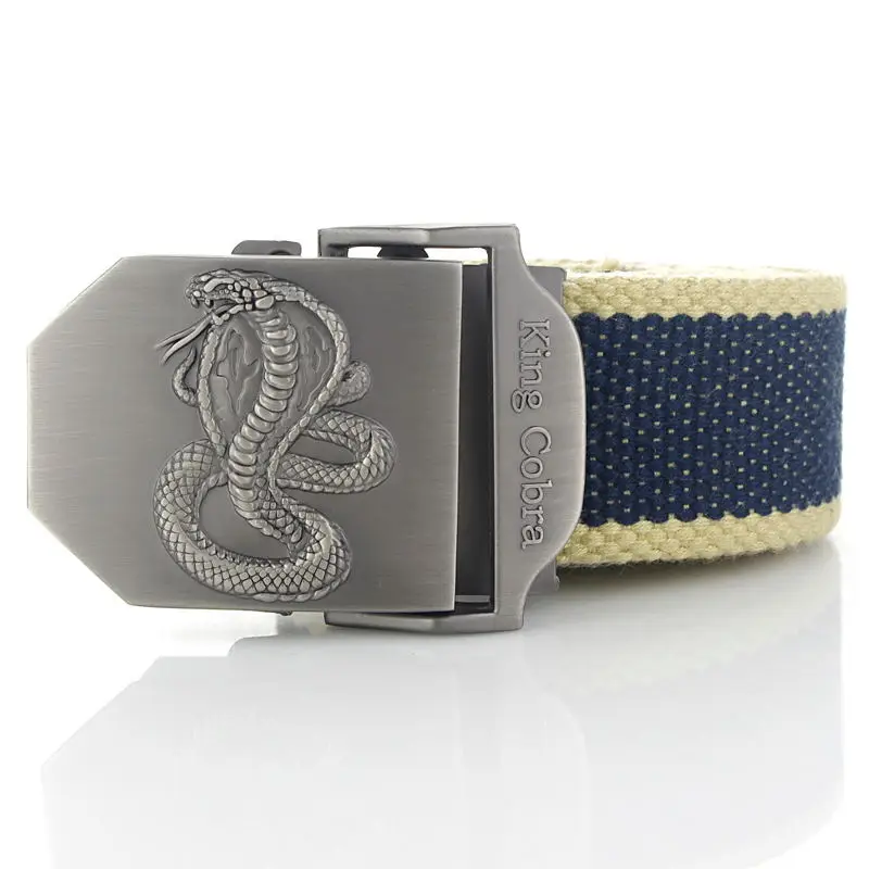 Blue beige side BOKADIAO мужской и женский военный холщовый ремень роскошный KingCobra металлический пояс с пряжкой для джинсов армейский тактический ремень для мужчин ремень мужской - Цвет: Blue beige side