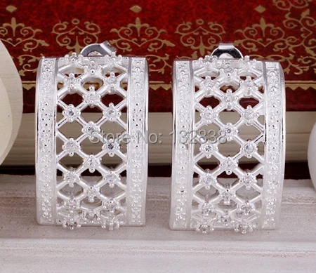 Free shipping!!! Jewelry Earring western Brass real silver plated with cubic zirconia nickel lead &amp cadmium free 24x14mm | Украшения и