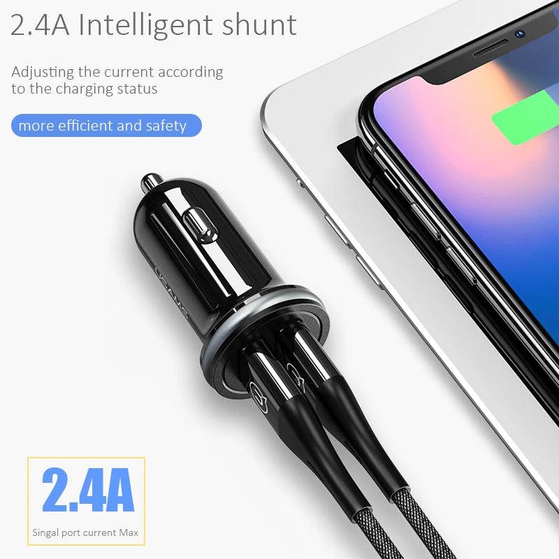 USAMS автомобильное зарядное устройство для телефона 2.4A быстрое 1 2 M USB Type C micro usb