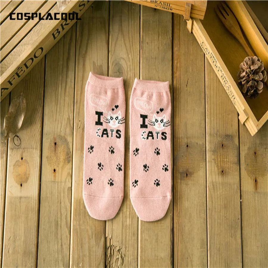 

[COSPLACOOL] Cute cartoon cat boat socks love pattern high quality sweet and cute style Women summer cotton socks