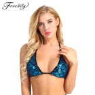Блестящий металлический Русалка рыбьей чешуи с лямкой на шее галстук-бабочка-ап бюстгальтер пуш-ап Для женщин сексуальный бюстгальтер бикини топы фестивальный рейв пляжный купальный костюм
