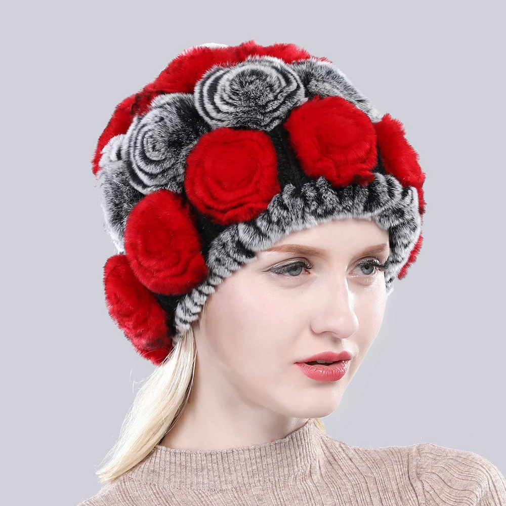 Новое поступление цветы из натурального меха, Шапки «Русская зима» Для женщин натуральный Лисий мех шапки из меха кролика рекс леди из натурального меха благородного кролика шапки бини шапки Кепки