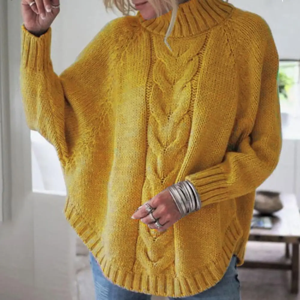 2019 New Solid Color Polyester Spring And Autumn Winter Ladies Bat Sleeve Knit Sweater | Женская одежда