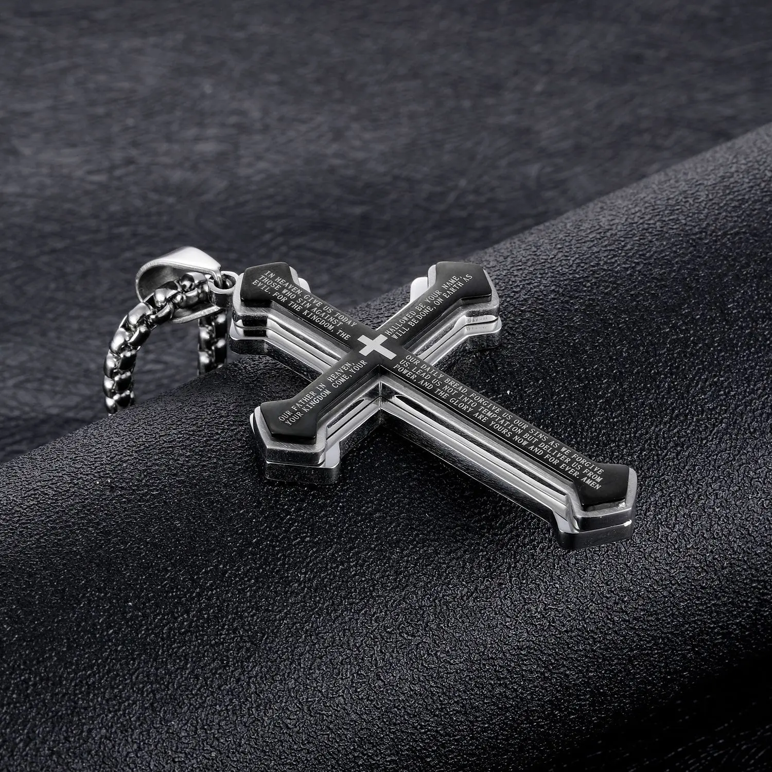 Punk Rock Stainless Steel Cross Scripture Bible Pendant Necklace for Mens Womens Black | Украшения и аксессуары
