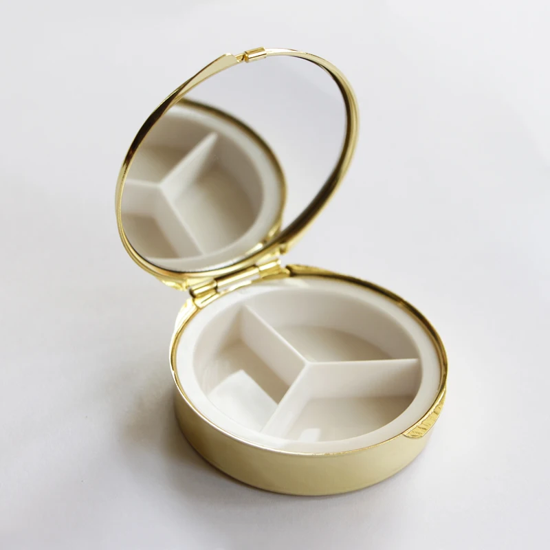 Золото компактное зеркало с 3 отделения внутри порошок сумки | Красота и здоровье