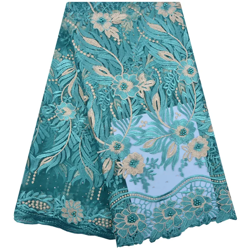 

Green African Lace Fabric 2018 Embroidered Nigerian Beaded Laces Fabric High Quality French Tulle Lace Fabric For Women 1248