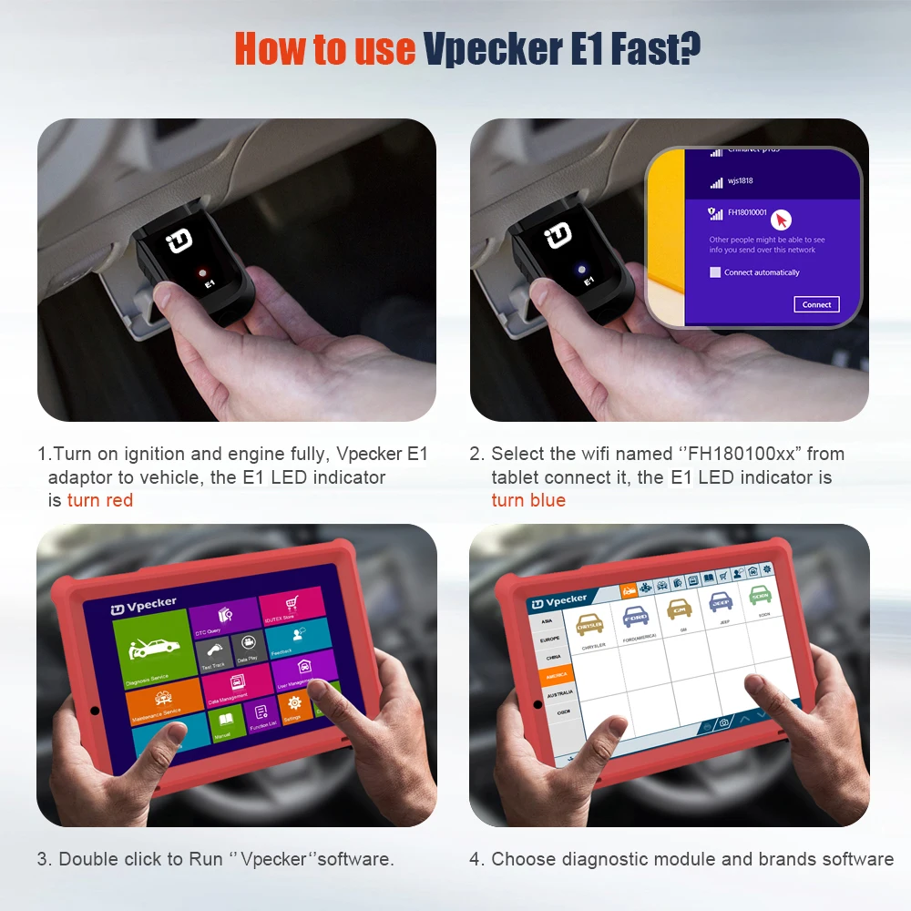 Vpecker E1 полная система OBD2 WiFI автоматический сканер ABS SRS Immo EPB DPF масляный Сервис