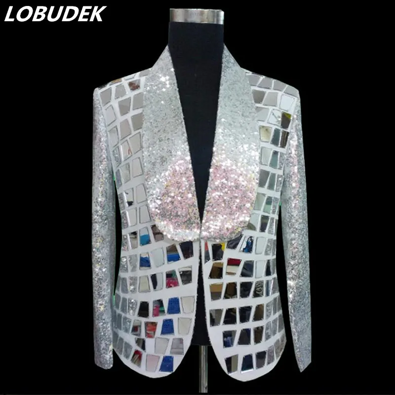 

Мужская зеркальная куртка с отражателем, приталенная верхняя одежда для выступлений, концертов и выступлений, для певицы, бара