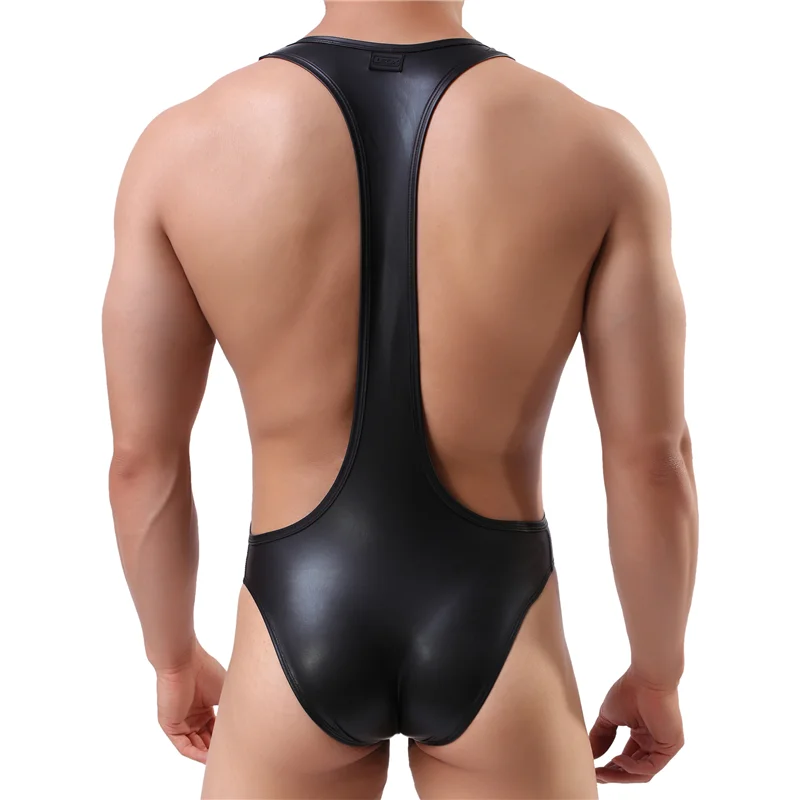 Faux Leather Men Bodysuit Shaper Sexy Body Shapewear Suit Slimming Belt Mens Bodywear Wresting Singlet Club Lingerie Shapers