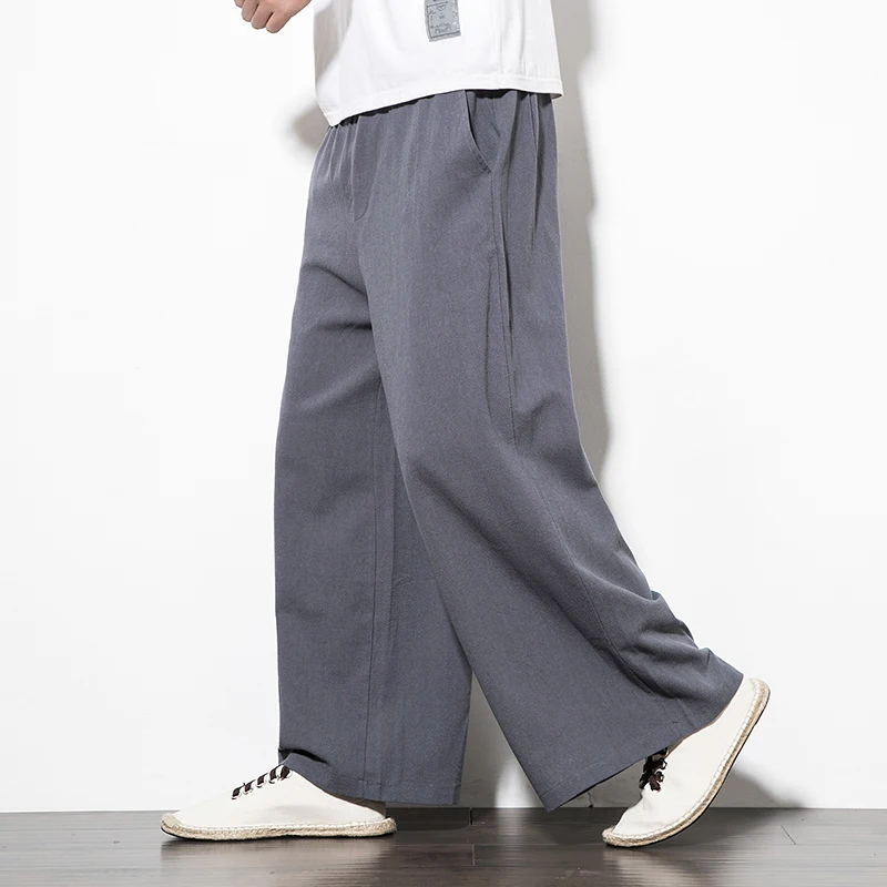 

Chinese Style Mens Casual Straight Trousers Cotton Linen Thin Retro Large Size Pants Size M-5XL B47