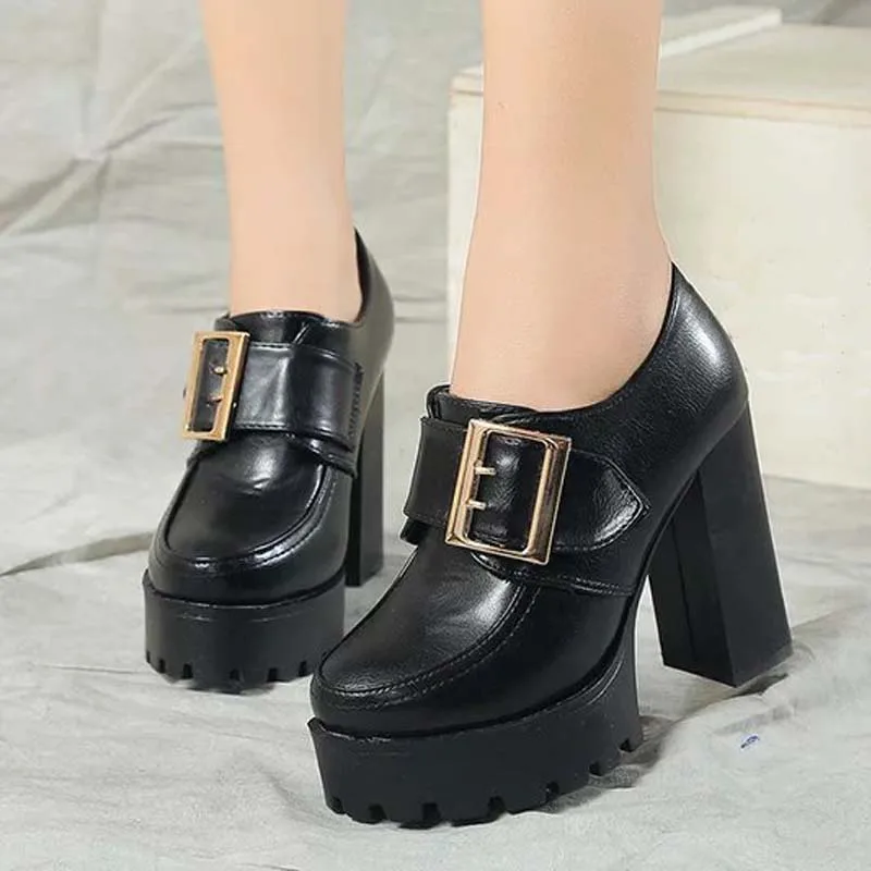 Повседневное на высоком каблуке женские туфли лодочки платформе толстый каблук
