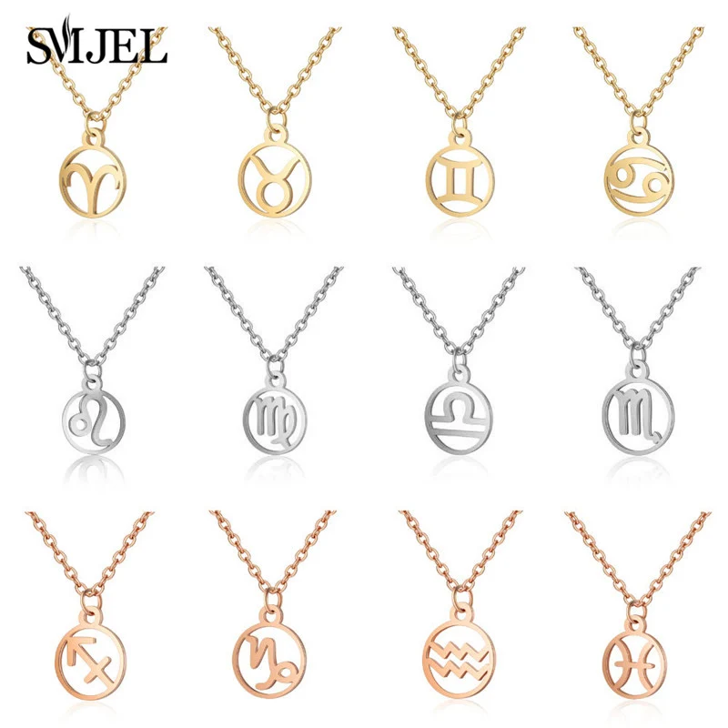 

SMJEL Stainless Steel Zodiac Pendant Necklace Astrology Necklace Star Sign 12 Constellation Personalize Jewelry Birthday Gifts