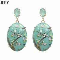 juran long geometric resin pendant earrings for women wedding rhinestone dangle drop earrings hand painted maxi jewelry gift