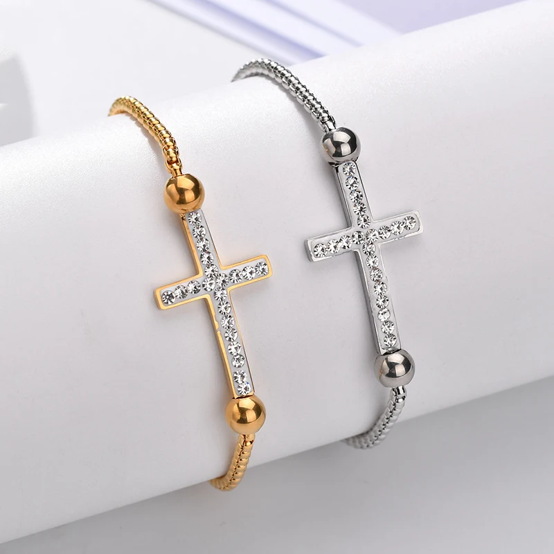ELSEMODE Bling Shine Кристалл Крест Иисуса браслет нержавеющая сталь 316 L Высокое качество попкорн цепи браслеты никогда не выцветает ювелирные изделия