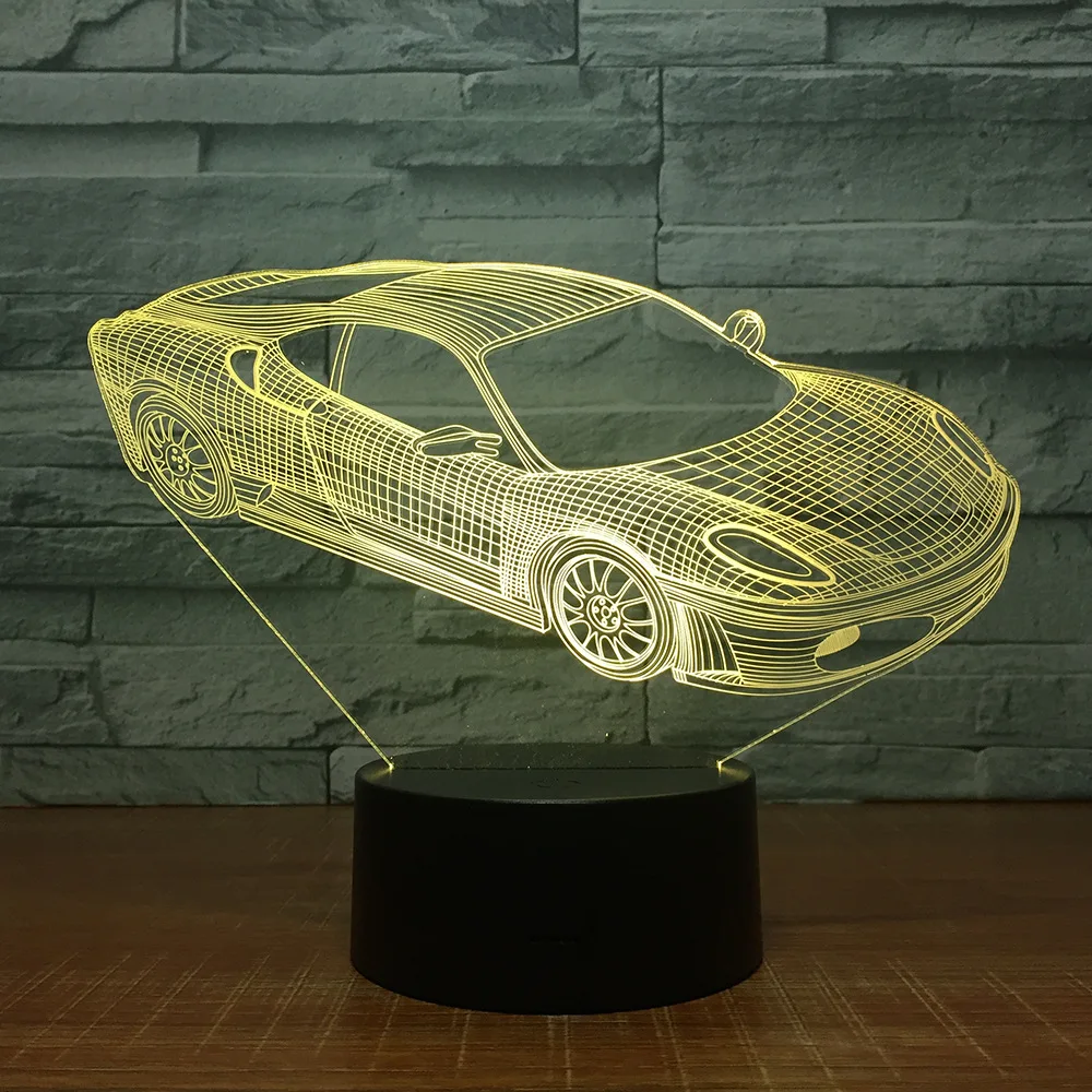 Креативный спортивный автомобиль 3D Ночной светильник 7 менясветодиодный Цвет