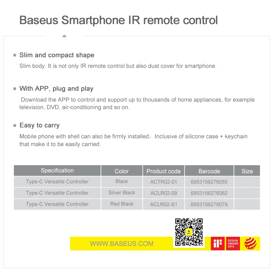 Baseus беспроводной пульт дистанционного управления для samsung Xiaomi huawei инфракрасный пульт дистанционного управления адаптер type C Интерфейс для Android STB tv Box