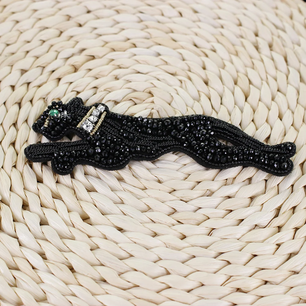 1PC Sew on sequin Crystal patch for clothing beading Applique Clothes Patch Black Leopard tiger rabbit Animal Beads B11|Заплатки| |