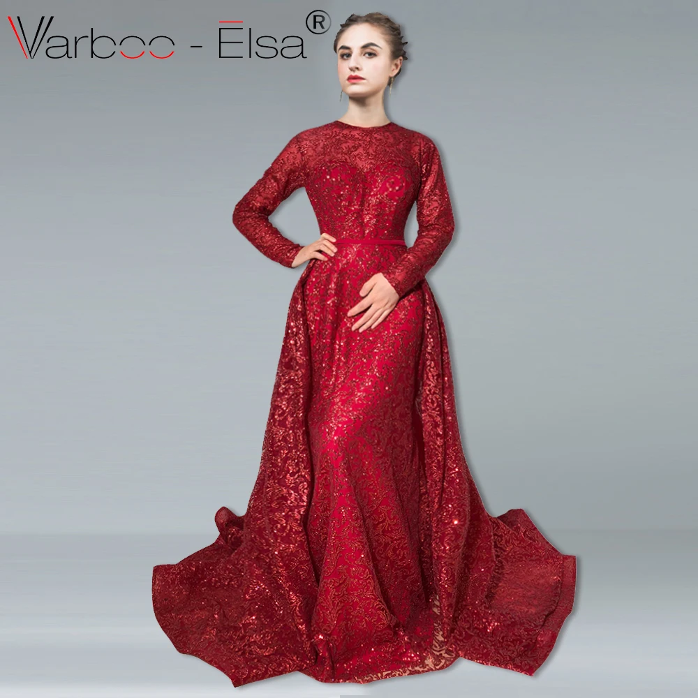 VARBOO_ELSA/ халат de soire с длинным рукавом, блестящее красное вечернее платье, Eegant, Русалка, длина до пола, платье для выпускного вечера, vestido de festa