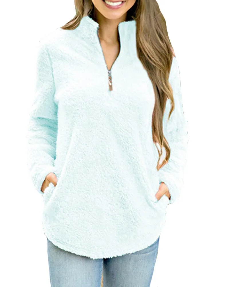 Hitmebox 2019 Autumn Winter Women Casual Long Sleeve Pullovers Jumper Zipper Fleece Top Sweaters Ladies Warm Hairs Outerwears | Женская