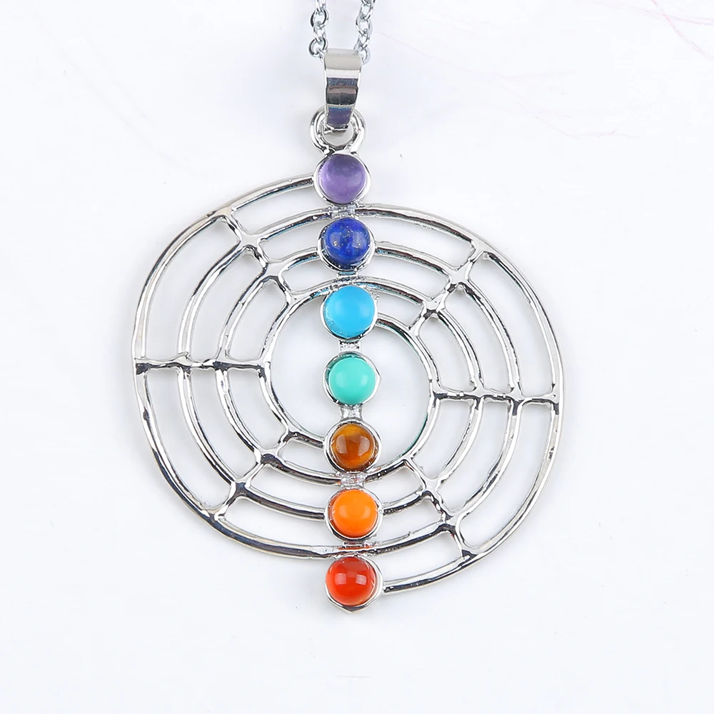 Рейки чакра 7 камни натуральный камень кулон древо жизни полудрагоценные колье
