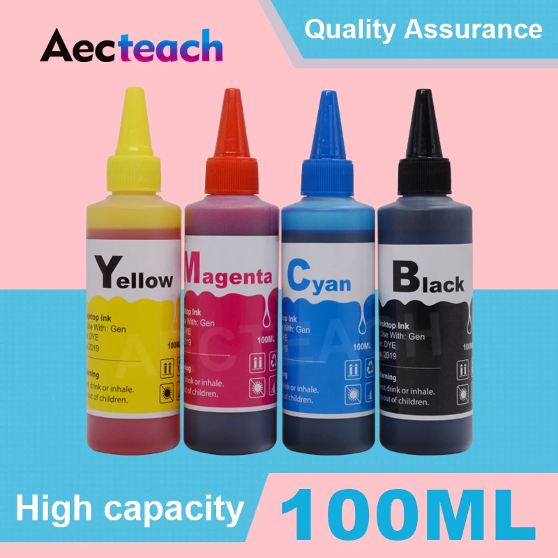

Aecteach 100ML Bottle Refill Dye ink Kit for HP 920 XL For HP920 Officejet 6000 6500 6500A 7000 7500 7500A Printer Ink 4 Color