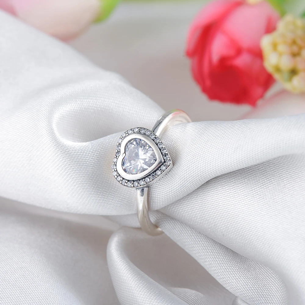 Suplush 925 пробы Серебряное Сверкающее кольцо чистый фианит в форме сердца