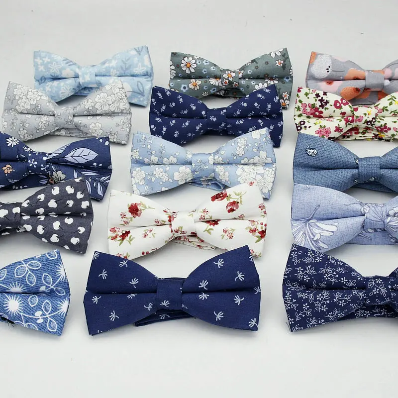 2018 Brand New Floral Bow Ties 100% Cotton Bowtie Neckties For Men Wedding Party Business Suits Gravata Navy Butterfly Cravat