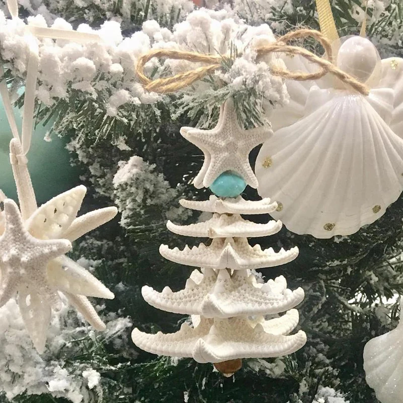 Free Shipping(2pcs/lot)Lovely Five Angle Starfish Christmas Pendant&ampDrop Ornaments Natural Shell&ampConch Handmade Party DIY Decor | Дом и