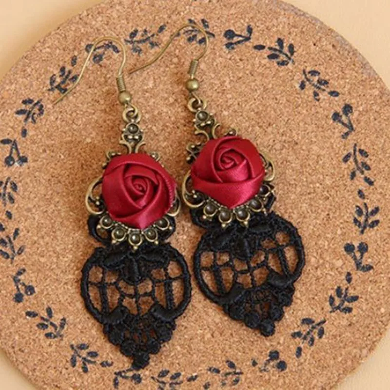 Женские винтажные сережки MJARTORIA готические сережки-капельки с красными цветами