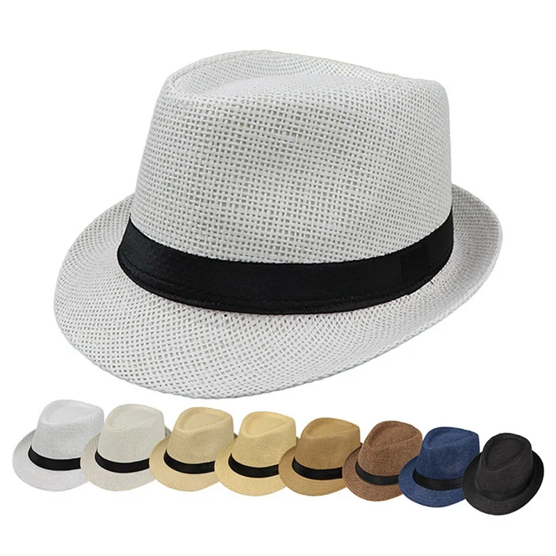 New Children Kids Summer Beach Straw Hat Jazz Panama Gangster Cap Outdoor Breathable Hats Girls Boys Sunhat | Аксессуары для