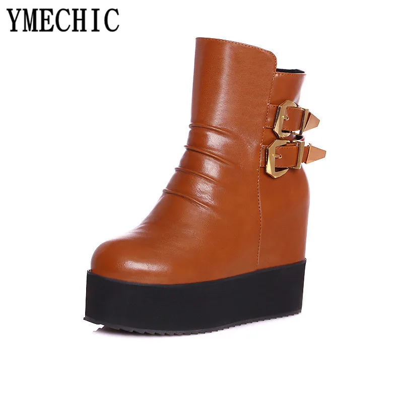 Женские винтажные готические ботильоны YMECHIC черные желтые на платформе в стиле
