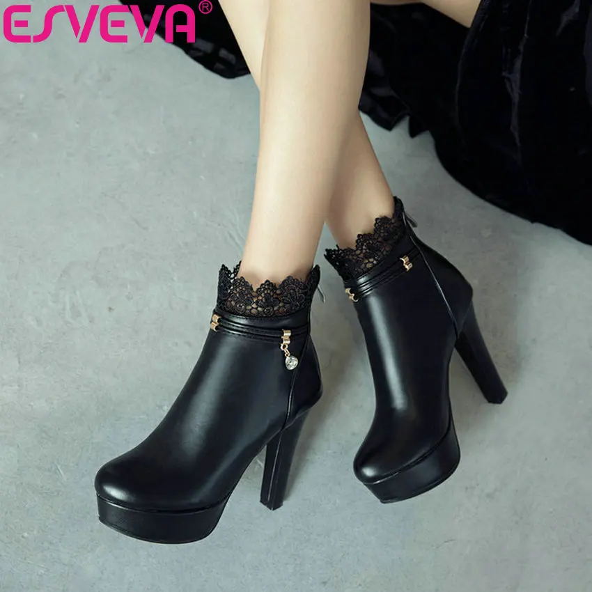 ESVEVA 2019 Women Boots Crystal Platform Zip Round Toe Square High Heels Winter Shoes Elegant Ankle Woman Size 34-43 | Обувь