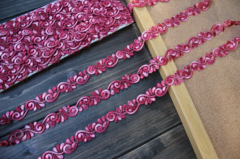 5 ярдов/партия 2 см(0,78") Широкий Высокое качество DIY кружевное ремесло оттенок цвет красного вина ажурной вышивкой, окрашенная водорастворимыми красителями, кружевная отделка, Venise кружевной отделкой