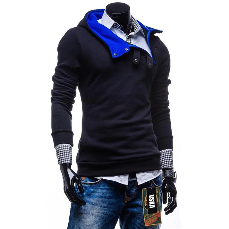 2017 Новая Мода Косой Молнией Стиль Мужчины Толстовки Осень Clothing Slim Fit Poleron Hombre Плюс