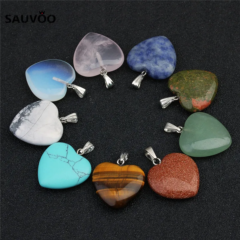 Sauvoo 5 шт. фиолетовый розовый кристалл натуральный камень сердечко ожерелье