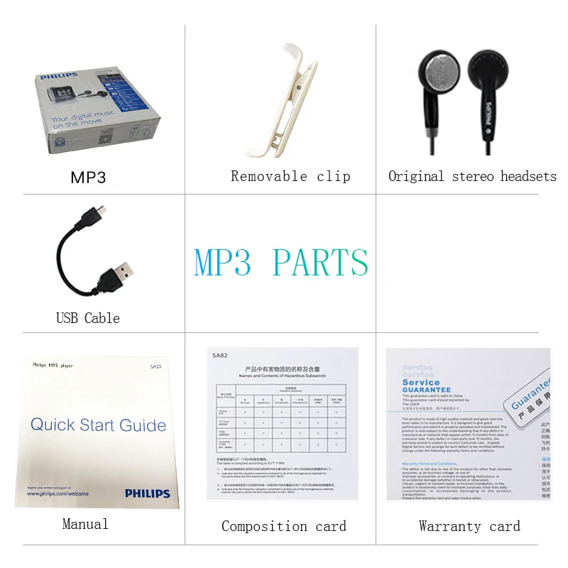 Оригинальный MP3 плеер PHILIPS SA2208 8 ГБ мини зажим для спорта высокий звук начальный