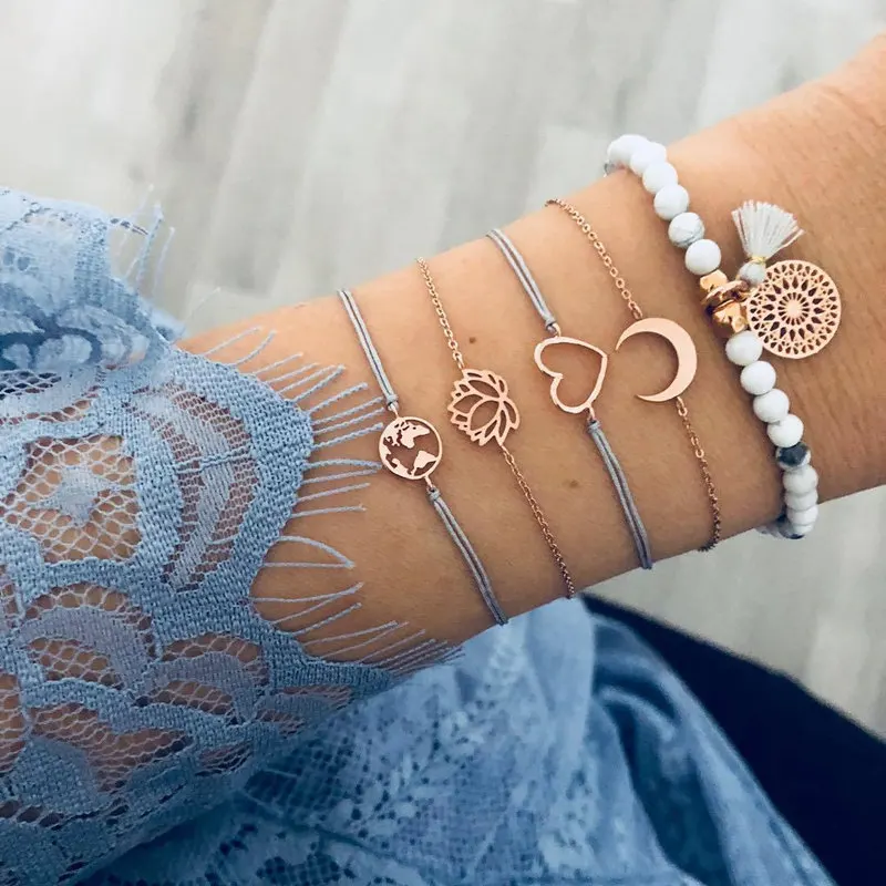 5 шт./компл. Набор браслетов ручной работы в богемном стиле с длинными кисточками