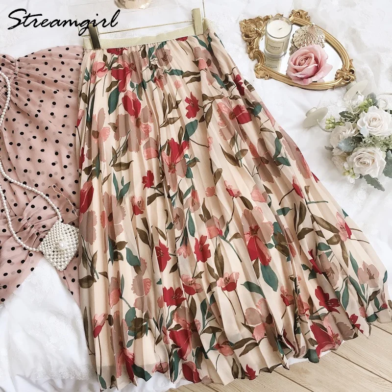 Длинные юбки для женщин Летняя длинная шифоновая плиссированная юбка с