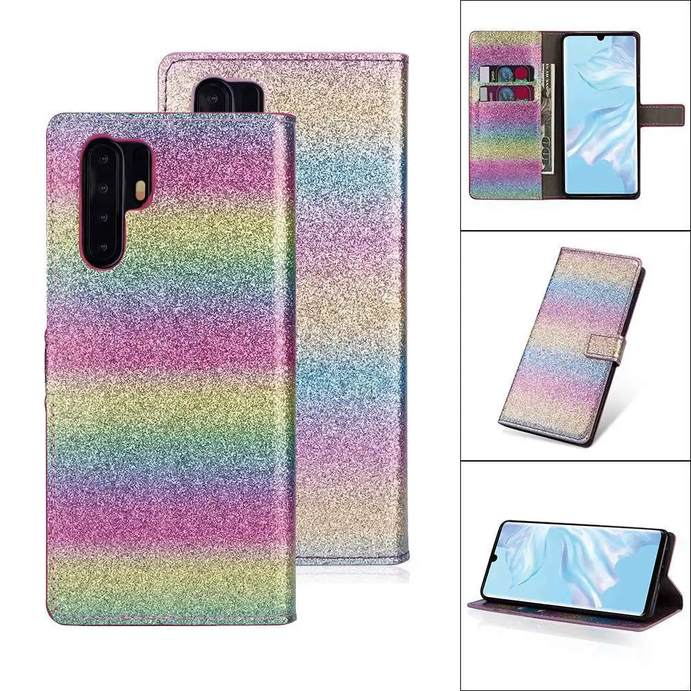 KISSCASE Глянцевая искусственная кожа Чехол для телефона huawei P30 Lite mate 20 pro Радуга