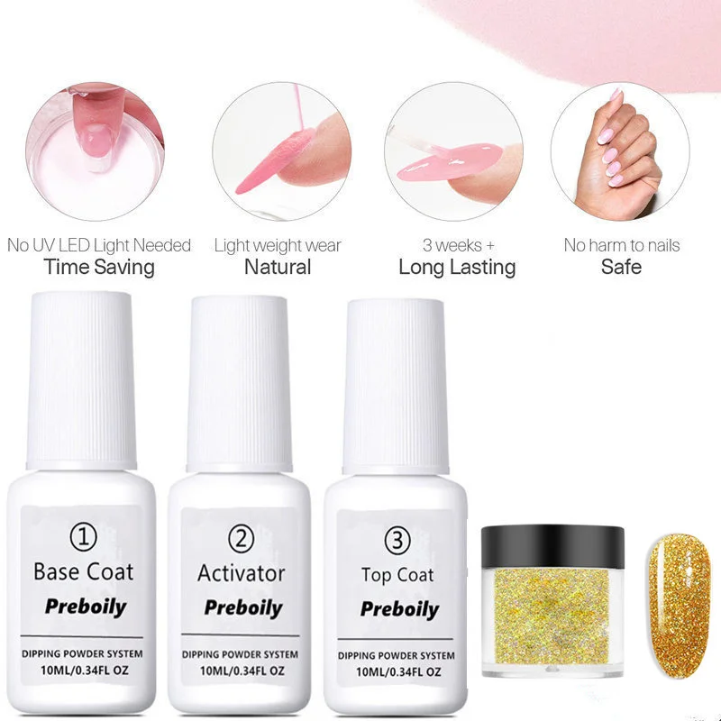 4pcs Set3 4 шт погружающийся порошок для ногтей, система погружения, набор для нейл-арта, Dip порошок, 10 мл, Dip основа, топ, активатор, жидкость, натуральный, сухой, без лампы - Цвет: 4pcs Set3