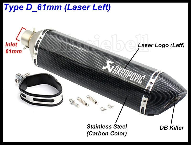 D-61mm (Laser Left) Левая Правая сторона 570 мм Длина 51 мм вход Универсальный Akrapovic Мотоцикл выхлопная труба CB600 ER10N Z800 MT09 R1 R6 R15 FZ6N PCX125 - Цвет: D-61mm (Laser Left)