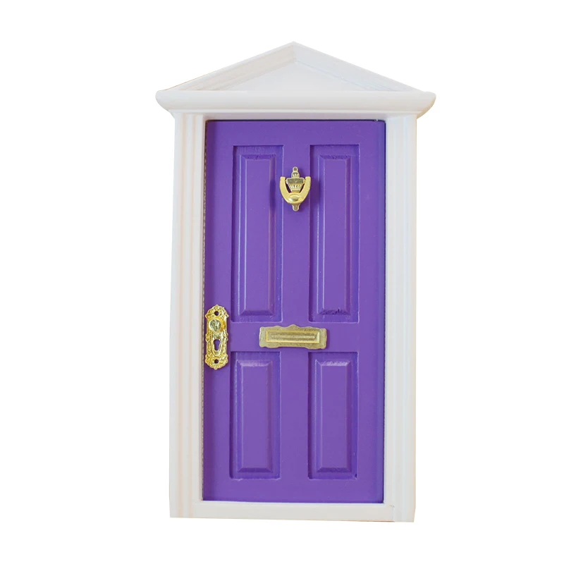 Purple 1:12 Кукольный домик миниатюрная деревянная дверь DIY роспись Рождественские куклы аксессуары украшения металлический молоток - Цвет: Purple