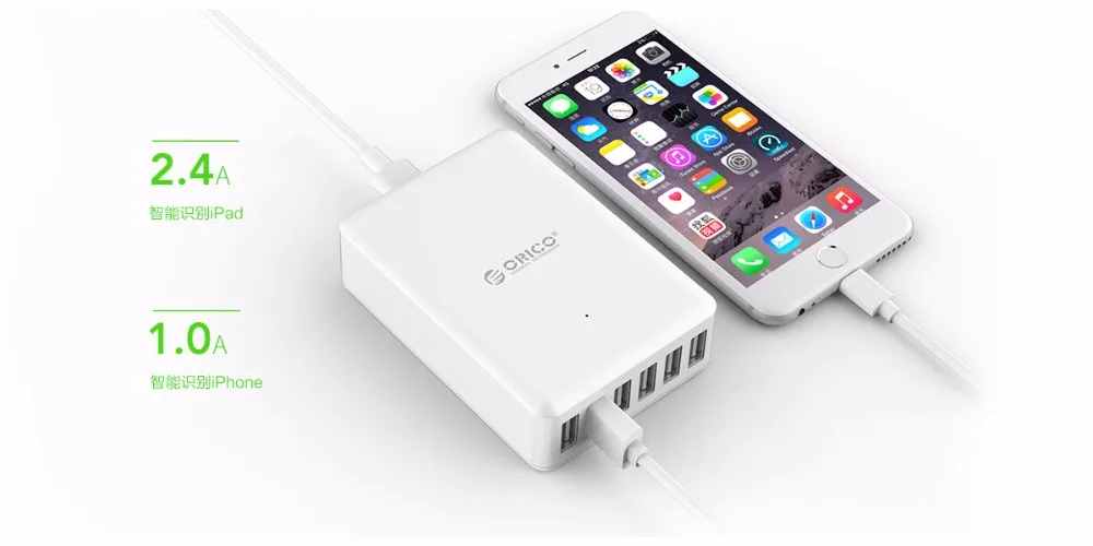 ORICO 6 портов 5V2. 4A 50 Вт Максимальная выходная настольная смарт-USB зарядное устройство для мобильного телефона зарядное устройство для iPhone samsung Xiaomi huawei
