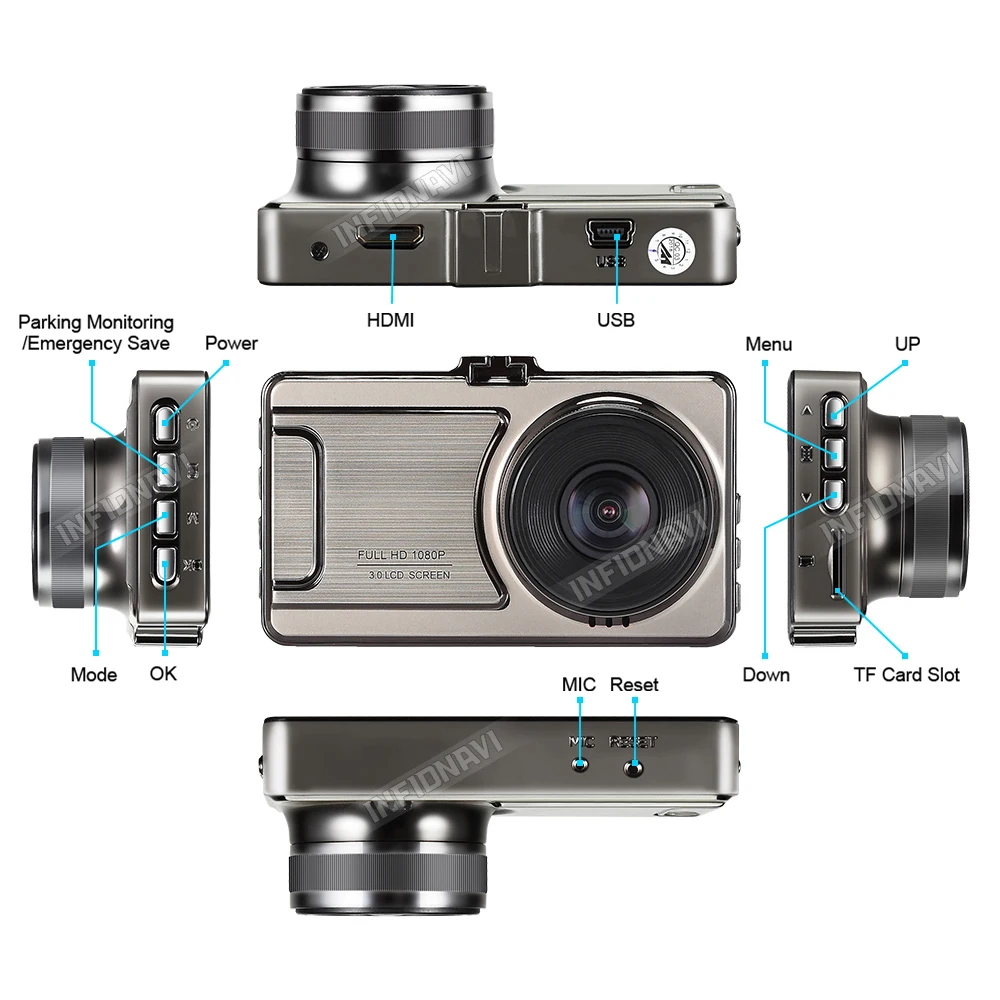 3 дюймовый Видеорегистраторы для автомобилей 1080 P FHD 170 градусов Широкий формат