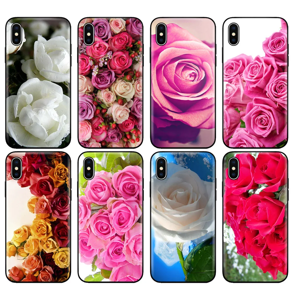 Черный чехол из ТПУ для iphone 5 5s SE 2020 6 6s 7 8 plus X 10 XR XS 11 pro MAX силиконовый с цветами |