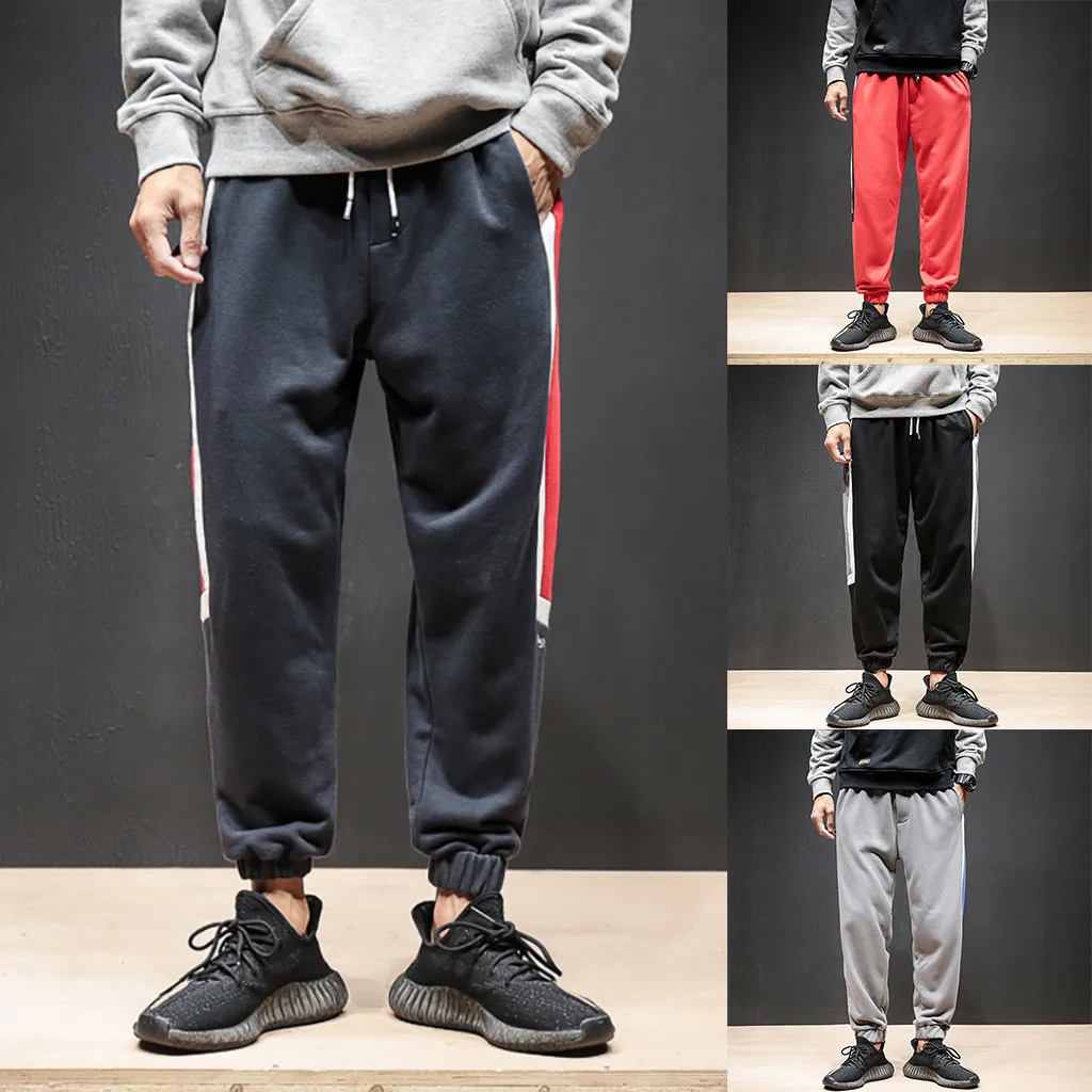 Брюки мужские в стиле хип хоп свободные повседневные длинные брюки контрастных